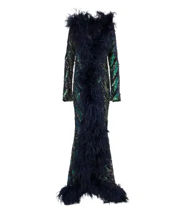 Taller Marmo Hollywood Disco feather-trimmed gown | Thumbnail 1