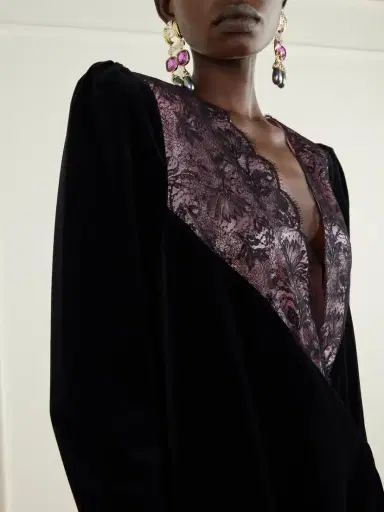 Valentino Garavani Lace-trimmed Cotton-velvet Mini Dress | Thumbnail 4 Valentino Garavani Lace-trimmed Cotton-velvet Mini Dress | Thumbnail 4