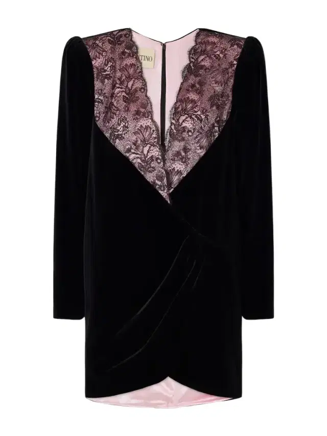 Valentino Garavani Lace-trimmed Cotton-velvet Mini Dress