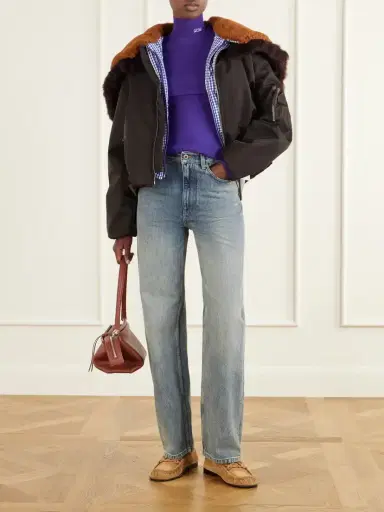Loewe Shearling-trimmed Shell Bomber Jacket | Thumbnail 2 Loewe Shearling-trimmed Shell Bomber Jacket | Thumbnail 2