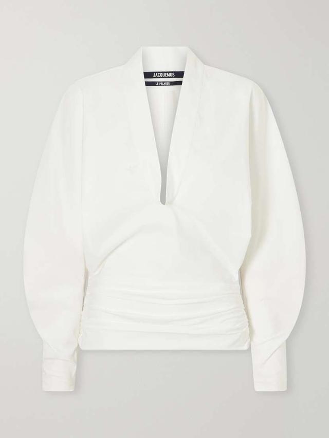 La Blouse Colombe Ruched-detail Cotton-poplin Blouse