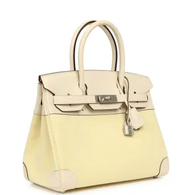 HERMÈS Hermes Birkin 30 Nata Swift and Jaune Poussin Toile H Canvas Palladium Hardware | Thumbnail 2 HERMÈS Hermes Birkin 30 Nata Swift and Jaune Poussin Toile H Canvas Palladium Hardware | Thumbnail 2