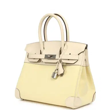 HERMÈS Hermes Birkin 30 Nata Swift and Jaune Poussin Toile H Canvas Palladium Hardware | Thumbnail 5 HERMÈS Hermes Birkin 30 Nata Swift and Jaune Poussin Toile H Canvas Palladium Hardware | Thumbnail 5