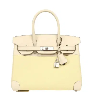HERMÈS Hermes Birkin 30 Nata Swift and Jaune Poussin Toile H Canvas Palladium Hardware | Thumbnail 1 HERMÈS Hermes Birkin 30 Nata Swift and Jaune Poussin Toile H Canvas Palladium Hardware | Thumbnail 1