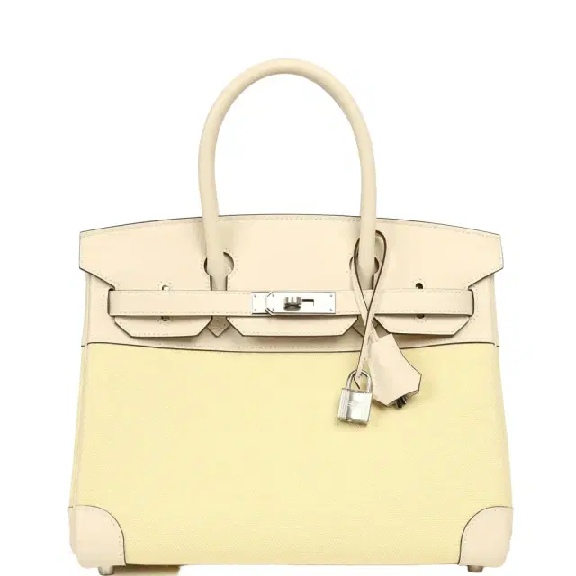 HERMÈS Hermes Birkin 30 Nata Swift and Jaune Poussin Toile H Canvas Palladium Hardware