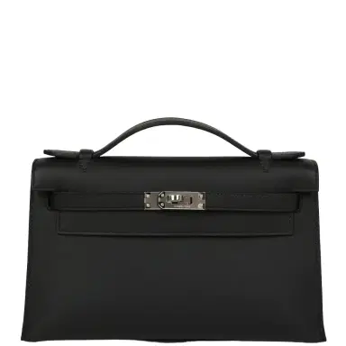 HERMÈS Hermes Special Order (HSS) Kelly Pochette Black Verso Swift Palladium Hardware | Thumbnail 1 HERMÈS Hermes Special Order (HSS) Kelly Pochette Black Verso Swift Palladium Hardware | Thumbnail 1