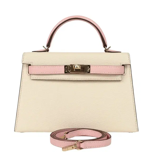 HERMÈS Hermes Special Order (HSS) Kelly Sellier 20 Craie, Rose Sakura Chevre Mysore Permabrass Hardware
