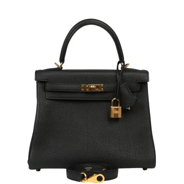 Pre-owned Hermes Kelly Retourne 25 Black Togo Gold Hardware