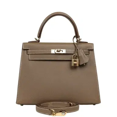 HERMÈS Pre-owned Hermes Kelly Sellier 25 Etoupe Verso Madame Permabrass Hardware | Thumbnail 1