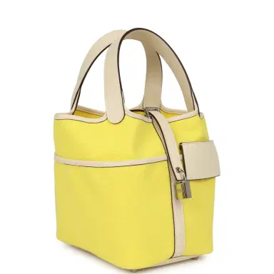HERMÈS Pre-owned Hermes Picotin Cargo 18 Jaune Citron and Nata Swift and Toile Canvas Palladium Hardware | Thumbnail 2