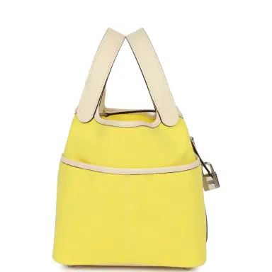 HERMÈS Pre-owned Hermes Picotin Cargo 18 Jaune Citron and Nata Swift and Toile Canvas Palladium Hardware | Thumbnail 3