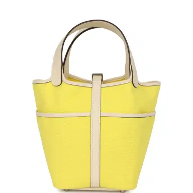 HERMÈS Pre-owned Hermes Picotin Cargo 18 Jaune Citron and Nata Swift and Toile Canvas Palladium Hardware | Thumbnail 4