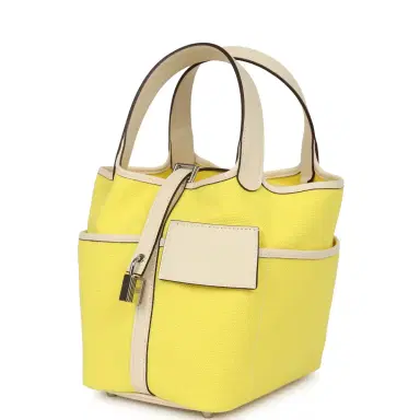 HERMÈS Pre-owned Hermes Picotin Cargo 18 Jaune Citron and Nata Swift and Toile Canvas Palladium Hardware | Thumbnail 5