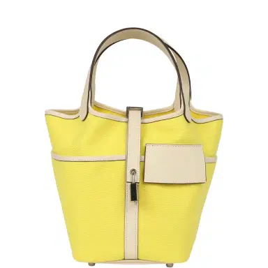 HERMÈS Pre-owned Hermes Picotin Cargo 18 Jaune Citron and Nata Swift and Toile Canvas Palladium Hardware | Thumbnail 1