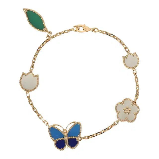 Van Cleef & Arpels Van Cleef & Arpels Lucky Spring Butterfly 5 Motif Bracelet Lapis Lazuli, Mother of Pearl, Green Agate 18K Yellow
