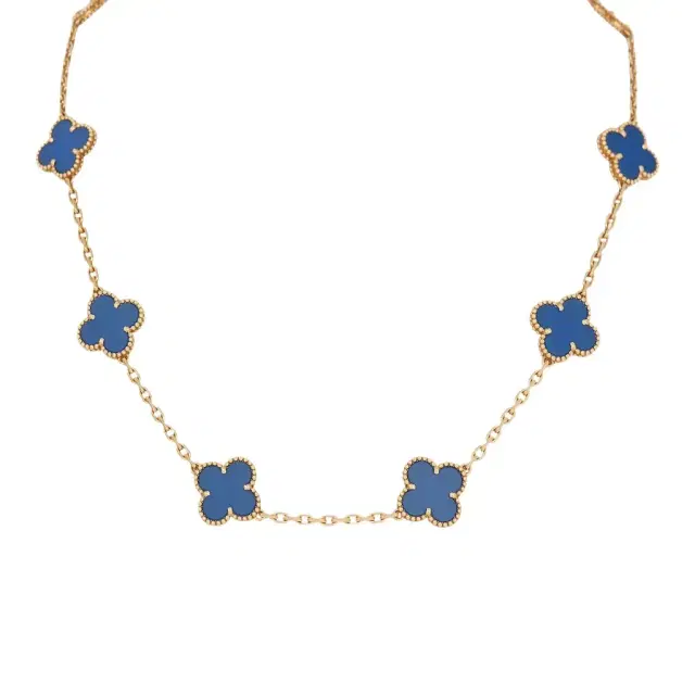 Van Cleef & Arpels Van Cleef & Arpels Vintage Alhambra 10 Motif Necklace Blue Agate 18K Yellow Gold