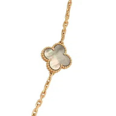 Van Cleef & Arpels Van Cleef & Arpels Vintage Alhambra 10 Motif Necklace Grey Mother of Pearl 18K Yellow Gold Hardware | Thumbnail 2
