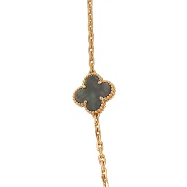 Van Cleef & Arpels Van Cleef & Arpels Vintage Alhambra 10 Motif Necklace Grey Mother of Pearl 18K Yellow Gold Hardware | Thumbnail 3