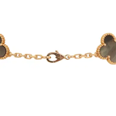 Van Cleef & Arpels Van Cleef & Arpels Vintage Alhambra 10 Motif Necklace Grey Mother of Pearl 18K Yellow Gold Hardware | Thumbnail 4
