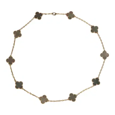 Van Cleef & Arpels Van Cleef & Arpels Vintage Alhambra 10 Motif Necklace Grey Mother of Pearl 18K Yellow Gold Hardware | Thumbnail 5