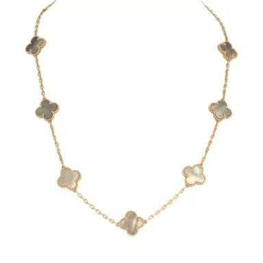 Van Cleef & Arpels Van Cleef & Arpels Vintage Alhambra 10 Motif Necklace Grey Mother of Pearl 18K Yellow Gold Hardware | Thumbnail 1