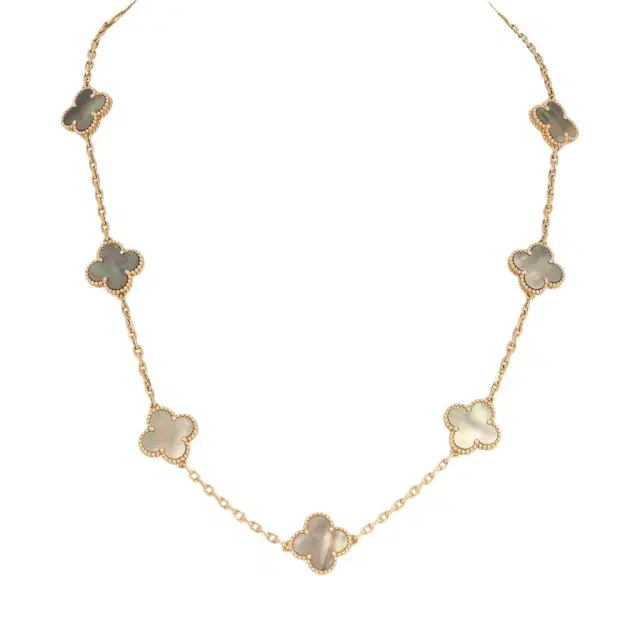 Van Cleef & Arpels Van Cleef & Arpels Vintage Alhambra 10 Motif Necklace Grey Mother of Pearl 18K Yellow Gold Hardware