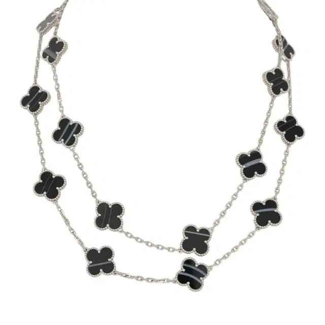 Van Cleef & Arpels Van Cleef & Arpels Vintage Alhambra 20 Motif Long Necklace Veined Onyx 18K White Gold