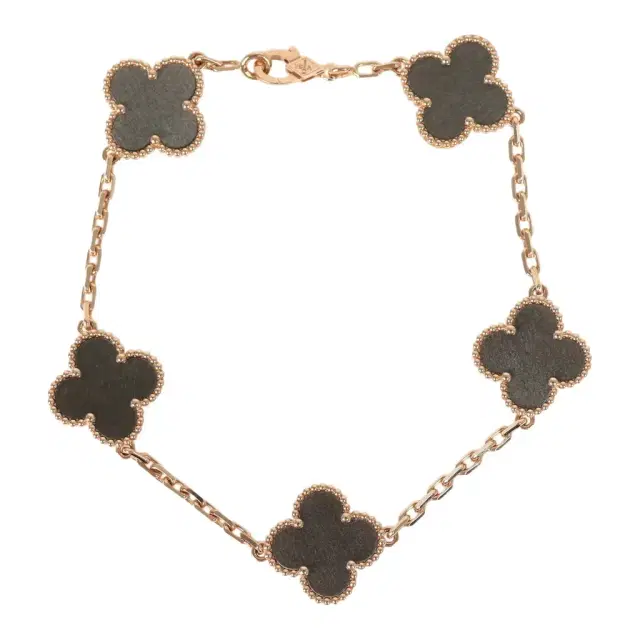 Van Cleef & Arpels Van Cleef & Arpels Vintage Alhambra 5 Motif Bracelet Silver Obsidian 18K Rose Gold