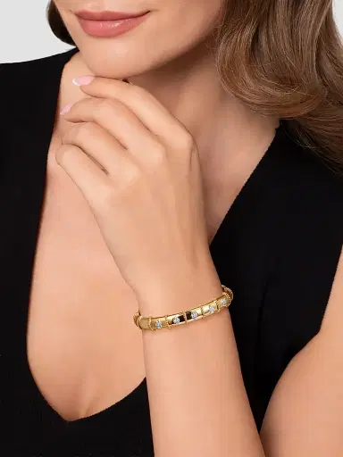 Gabriel & Co Women's Bujukan 14K White & Yellow & 0.20 TCW Diamond Bangle Bracelet | Thumbnail 2