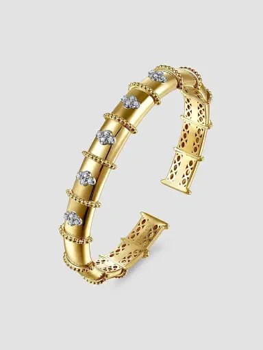 Gabriel & Co Women's Bujukan 14K White & Yellow & 0.20 TCW Diamond Bangle Bracelet | Thumbnail 3