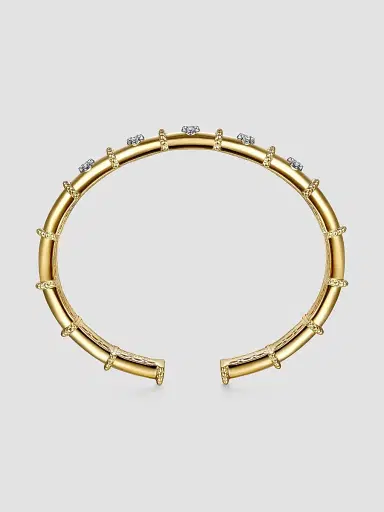 Gabriel & Co Women's Bujukan 14K White & Yellow & 0.20 TCW Diamond Bangle Bracelet | Thumbnail 4