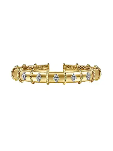 Gabriel & Co Women's Bujukan 14K White & Yellow & 0.20 TCW Diamond Bangle Bracelet | Thumbnail 1