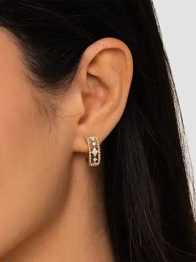 Gabriel & Co Women's Bujukan 14K White & Yellow Gold & 0.30 TCW Diamond Huggie Hoops | Thumbnail 2