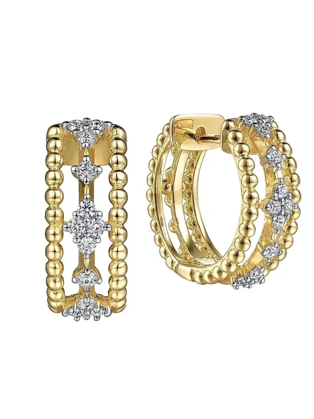 Gabriel & Co Women's Bujukan 14K White & Yellow Gold & 0.30 TCW Diamond Huggie Hoops
