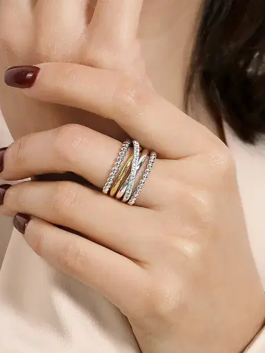 Gabriel & Co Women's Bujukan Sterling Silver, 14K Yellow Gold & White Sapphire Multi-Band Ring | Thumbnail 2