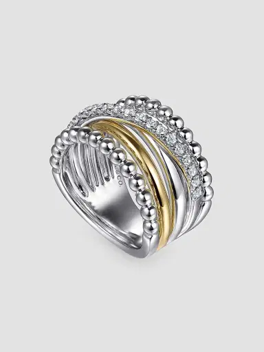 Gabriel & Co Women's Bujukan Sterling Silver, 14K Yellow Gold & White Sapphire Multi-Band Ring | Thumbnail 3