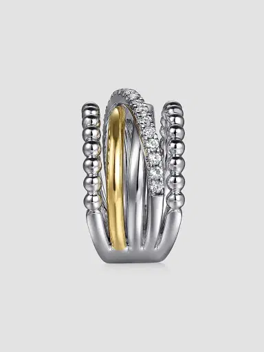 Gabriel & Co Women's Bujukan Sterling Silver, 14K Yellow Gold & White Sapphire Multi-Band Ring | Thumbnail 4