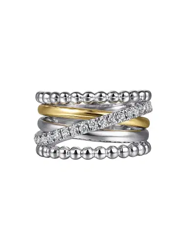 Gabriel & Co Women's Bujukan Sterling Silver, 14K Yellow Gold & White Sapphire Multi-Band Ring | Thumbnail 1
