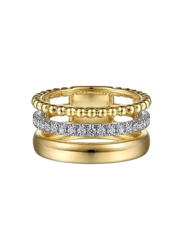 Gabriel & Co Women's Bujukan 14K White & Yellow Gold & 0.35 TCW Diamond Stacking Ring