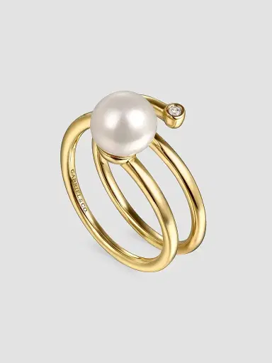 Gabriel & Co Women's Contemporary 14K Yellow Gold, Freshwater Pearl & 0.02 TCW Diamond Wrap Ring | Thumbnail 3