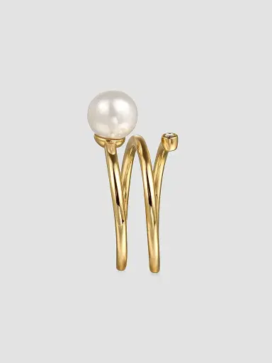 Gabriel & Co Women's Contemporary 14K Yellow Gold, Freshwater Pearl & 0.02 TCW Diamond Wrap Ring | Thumbnail 4