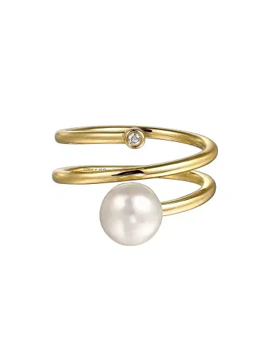 Gabriel & Co Women's Contemporary 14K Yellow Gold, Freshwater Pearl & 0.02 TCW Diamond Wrap Ring | Thumbnail 1