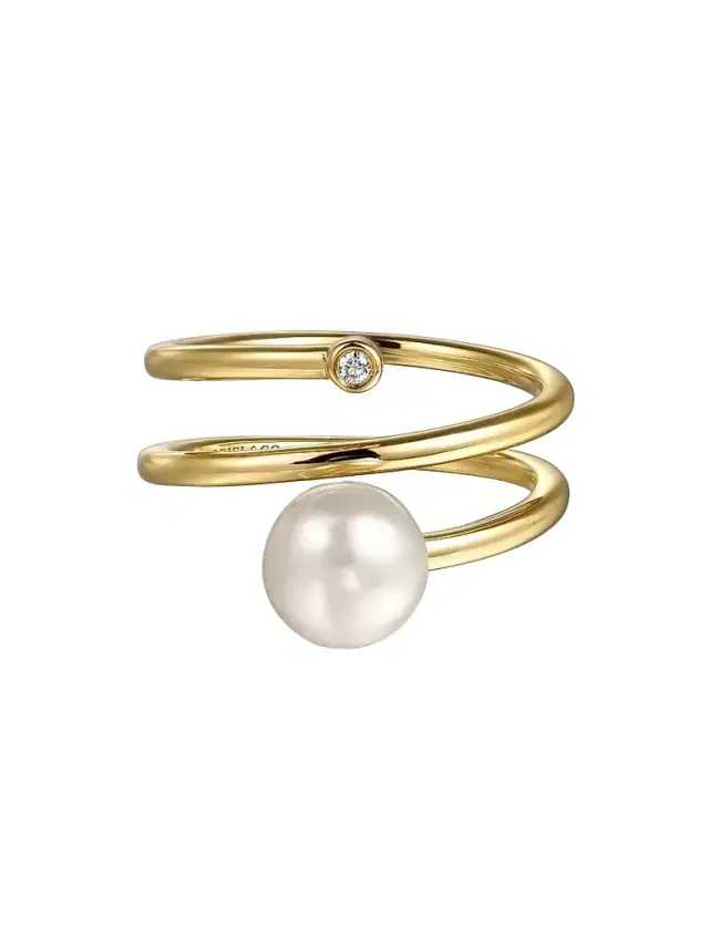 Gabriel & Co Women's Contemporary 14K Yellow Gold, Freshwater Pearl & 0.02 TCW Diamond Wrap Ring