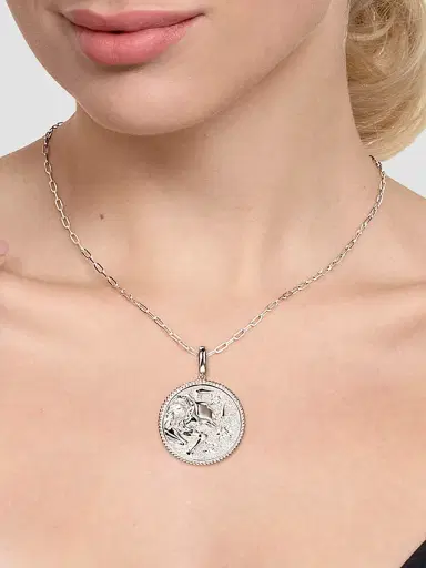 Gabriel & Co Women's Bujukan Sterling Silver & White Sapphire Taurus Medallion Pendant With Detachable Bail | Thumbnail 2 Gabriel & Co Women's Bujukan Sterling Silver & White Sapphire Taurus Medallion Pendant With Detachable Bail | Thumbnail 2