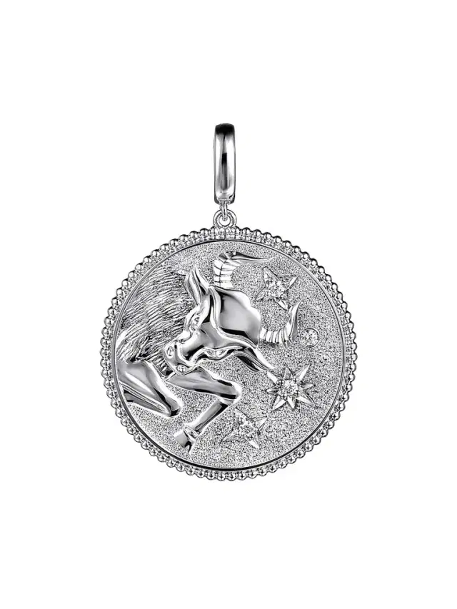 Gabriel & Co Women's Bujukan Sterling Silver & White Sapphire Taurus Medallion Pendant With Detachable Bail