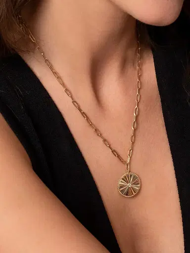 Gabriel & Co Women's Bujukan 14K Yellow Gold & 0.05 TCW Diamond Sunray Medallion Necklace | Thumbnail 3