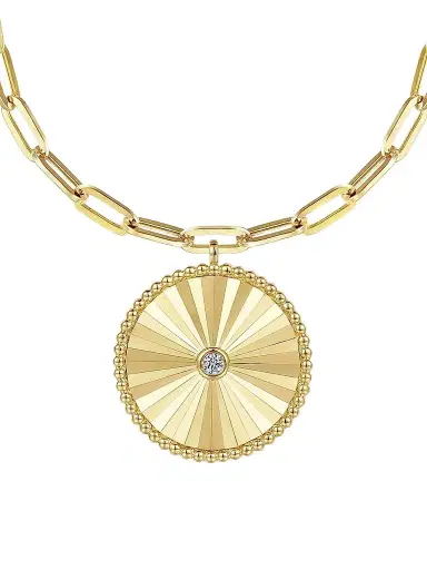 Gabriel & Co Women's Bujukan 14K Yellow Gold & 0.05 TCW Diamond Sunray Medallion Necklace | Thumbnail 1