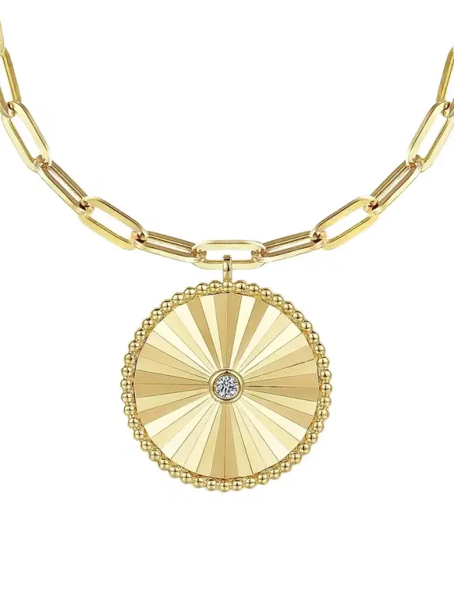 Gabriel & Co Women's Bujukan 14K Yellow Gold & 0.05 TCW Diamond Sunray Medallion Necklace