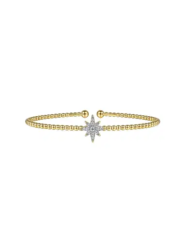 Gabriel & Co Women's Bujukan 14K Yellow Gold & 0.15 TCW Diamond Beaded Starburst Cuff | Thumbnail 1