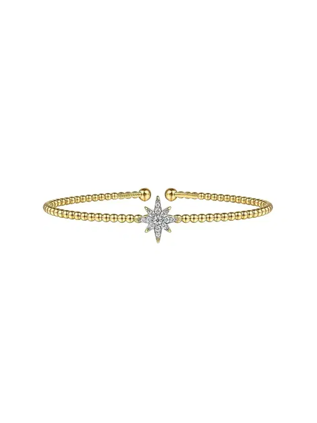 Gabriel & Co Women's Bujukan 14K Yellow Gold & 0.15 TCW Diamond Beaded Starburst Cuff